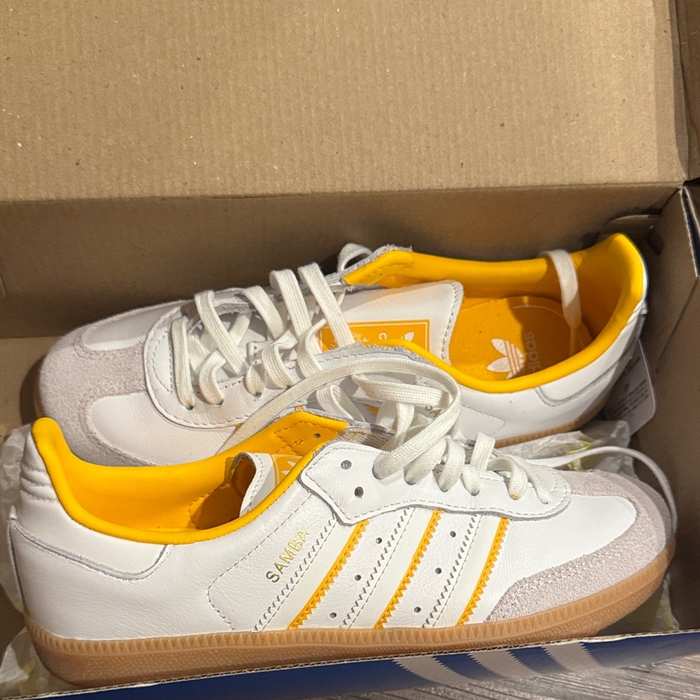 Adidas Samba White and Yellow Shoes
